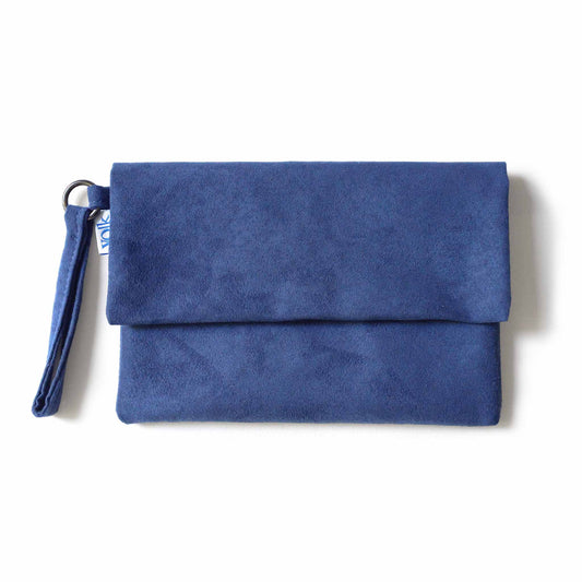 Vegan suede clutch in a blue color