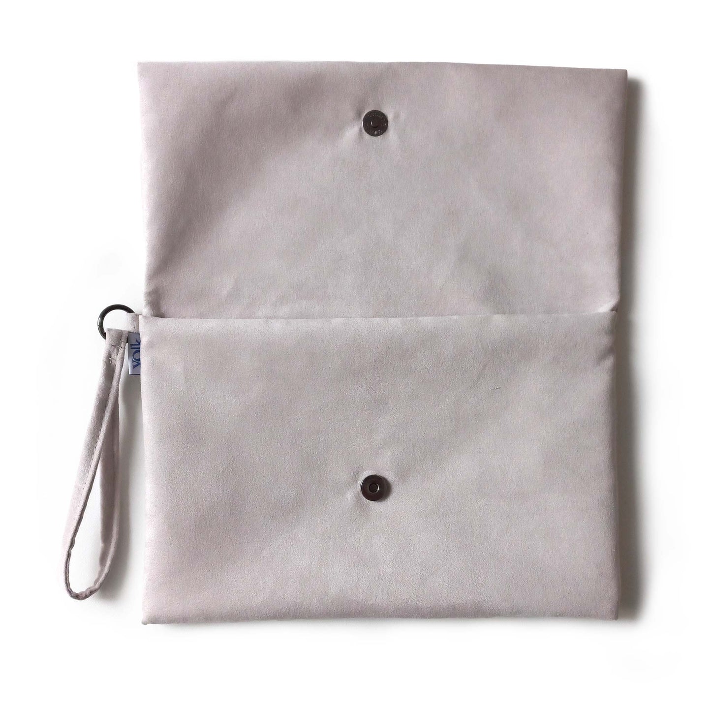 Open vegan suede foldover bag with button detail