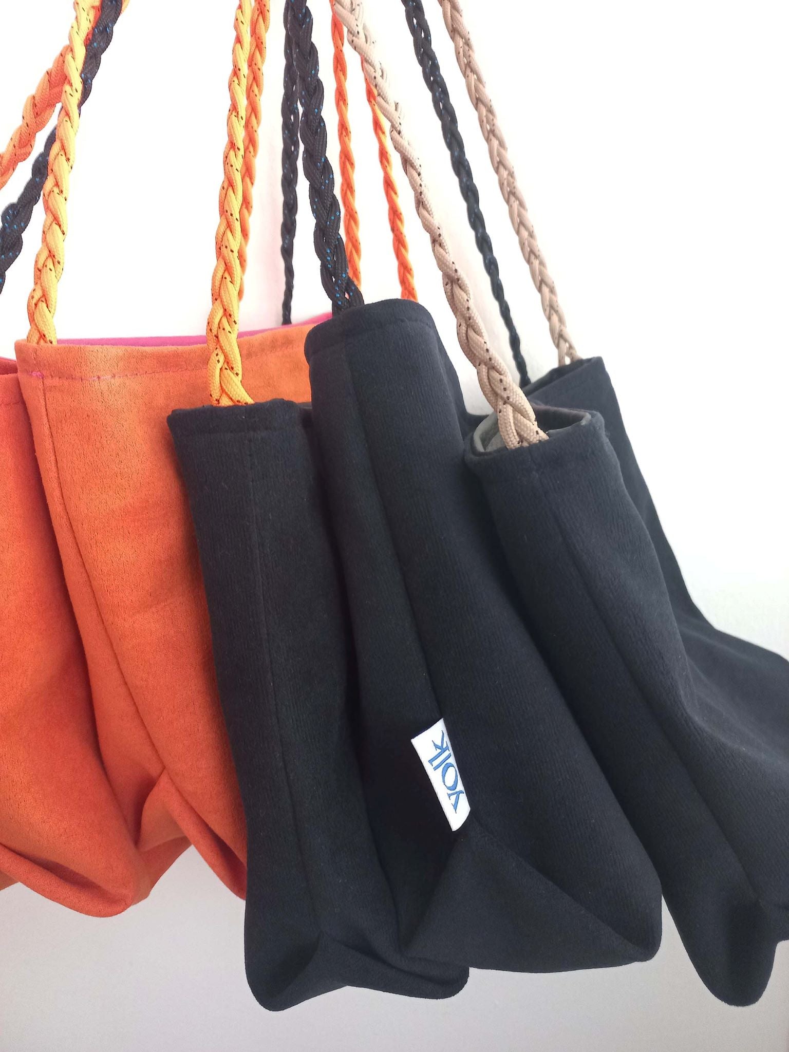 cross body bucket bags with multi colour cords