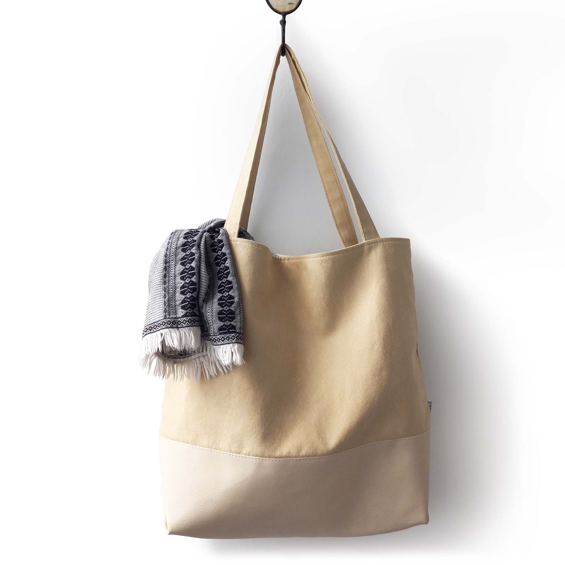 Yellow tote bag with a scarf