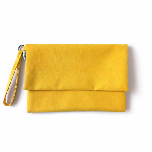 Yellow vegan suede clutch bag