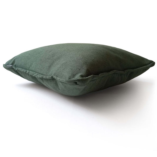 Dark green decorative cushion, side view
