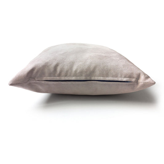 Pale grey decorative cushion side view