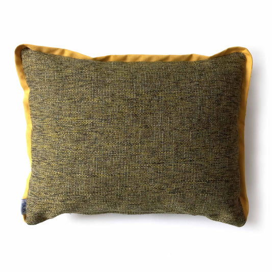 Handmade green decorative cushion with yellow piping